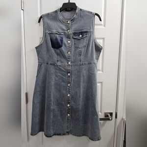 Allegra K Blue Denim Sleeveless Dress